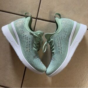 Women's Glitter Rhinestone Platform Wedge Casual Sneaker Shoes Sage Green Size 8